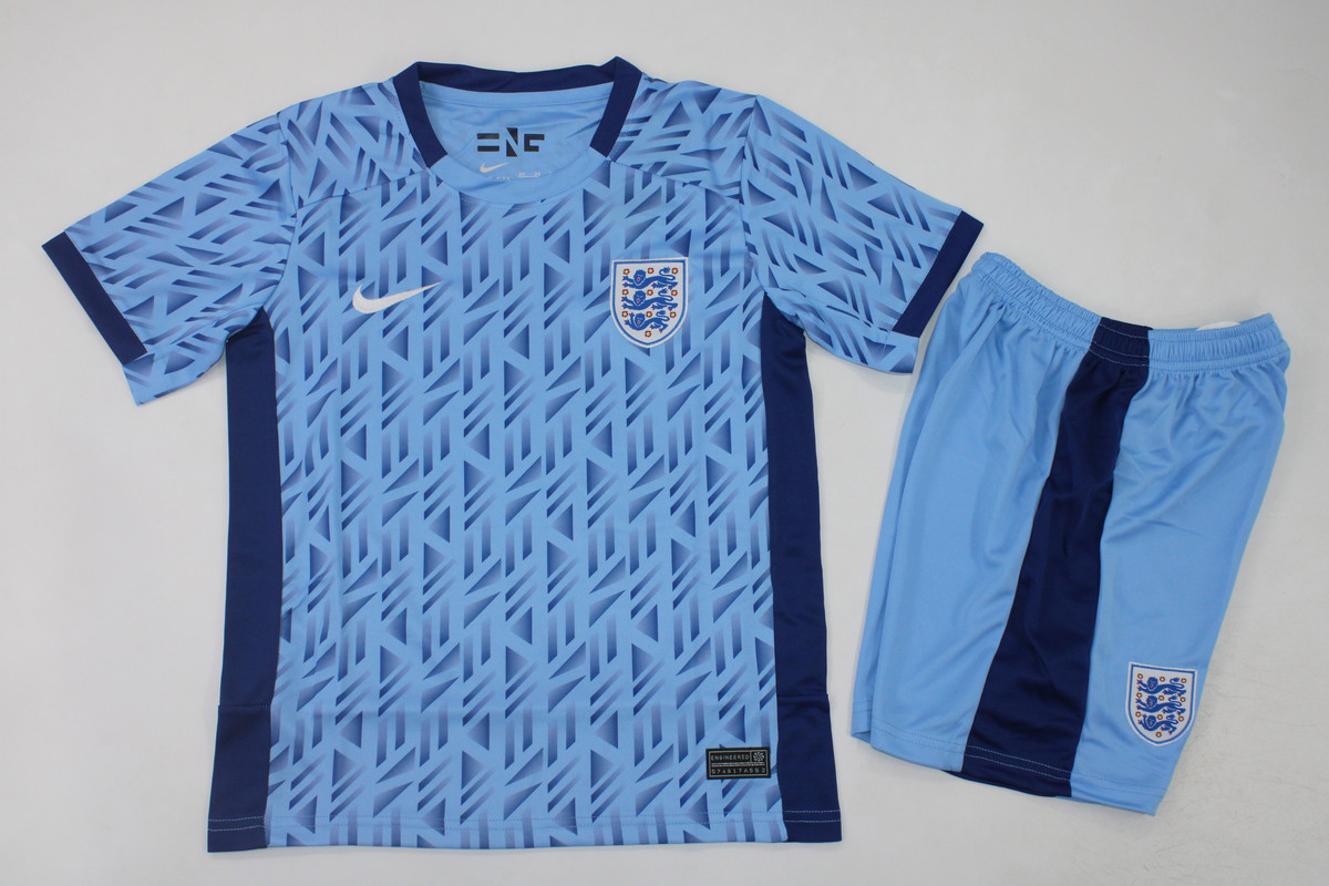 Kids-England 2023 Away Blue Soccer Jersey